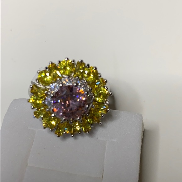 Flowered yellow and pink stone 925 ring - Picture 4 of 4